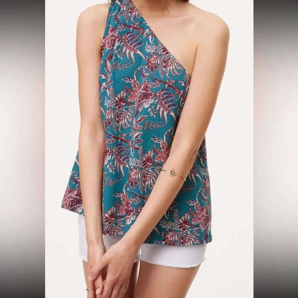 NWT Ann Taylor LOFT Pleated Shoulder Iris One Shoulder SIZE M - Picture 1 of 9